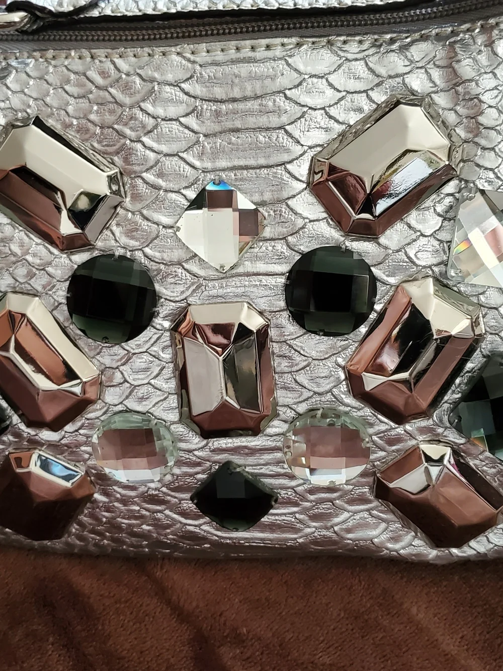Kathy Van Zeeland Y2K Vintage Silver Jeweled Hobo Shoulder Bag